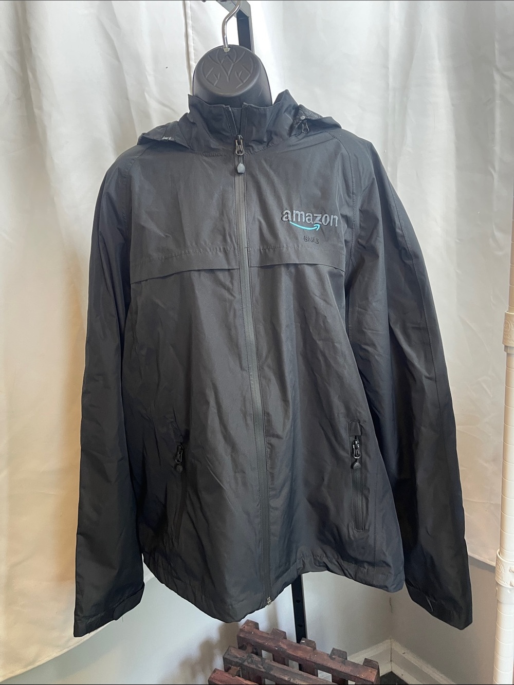 Amazon Black Hooded Windbreaker Jacket with Subtle Logo